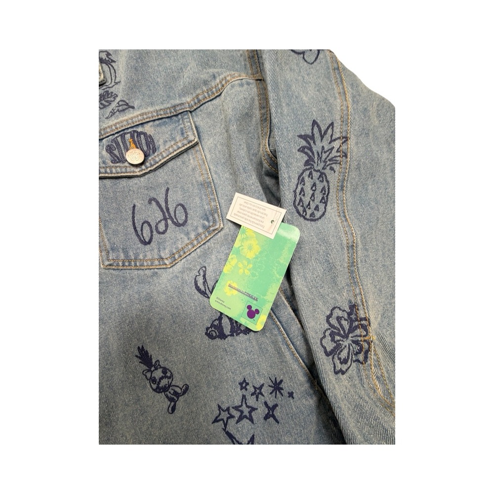 Disney Denim Jacket Womens L Blue Stitch Angel 626 Light Wash Embroidered Doodle - Picture 7 of 14